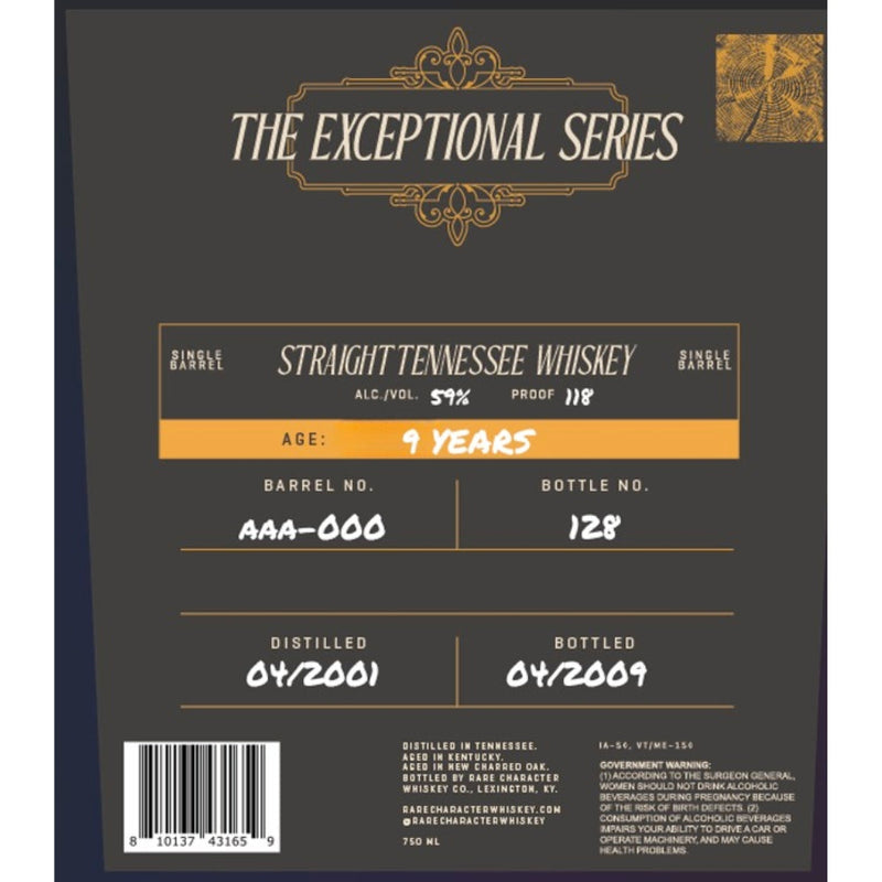 Rare Character The Exceptional Series 9 Year Old Tennessee Whiskey