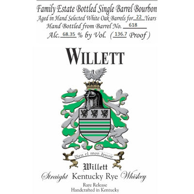 Willet 22 Year Old Single Barrel Rye Whiskey Barrel #618