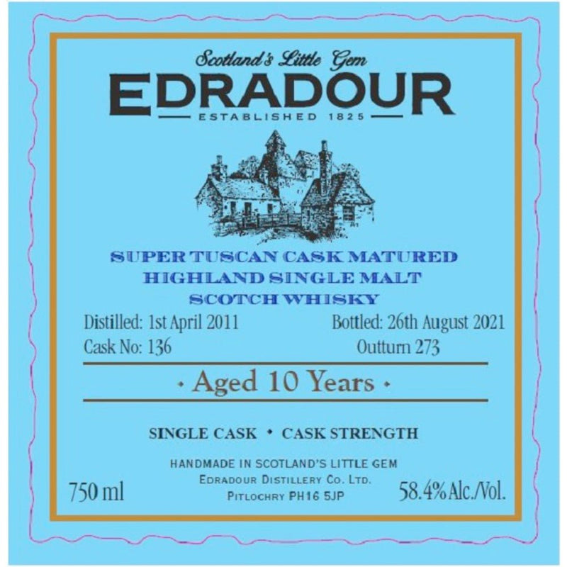 Edradour Distillery 10 Year Old Super Tuscan Cask Matured Scotch - Main Street Liquor