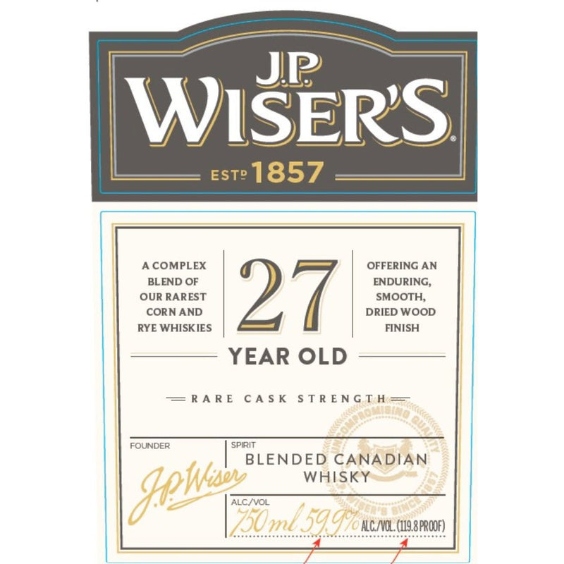 J.P. Wiser’s 27 Year Old Rare Cask Strength Blended Canadian Whisky - Main Street Liquor