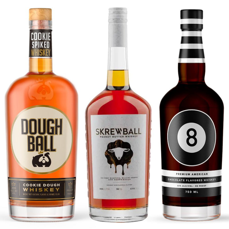 "The Balls" Bundle - Skrewball Peanut Butter, 8 Ball Chocolate & Dough Ball Cookie Dough Whiskey - Main Street Liquor